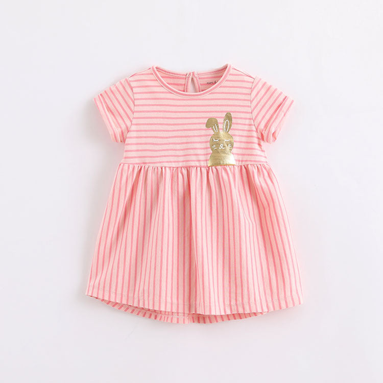 Spring Bunny Striped T-Shirt Dress