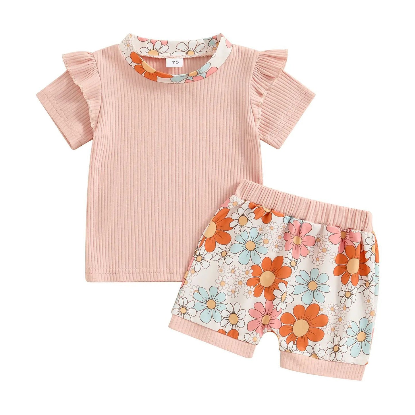 Retro Flower Print Shorts Set