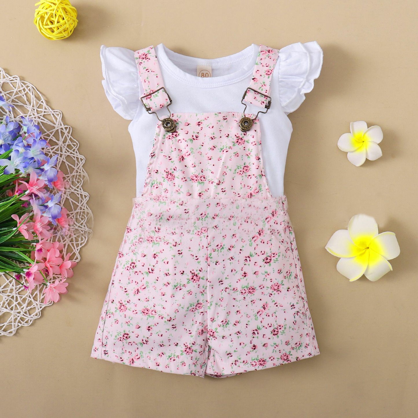 Ditsy Springtime Floral Dungaree Shorts