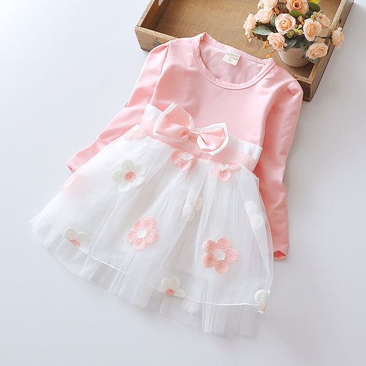 Flower Girl Tulle Skirt Long Sleeved Dress